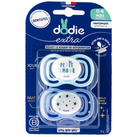 Dodie Fopspenen 0-6 Maanden Duo Extra Dag & Nacht Mix F1 2 Stuks