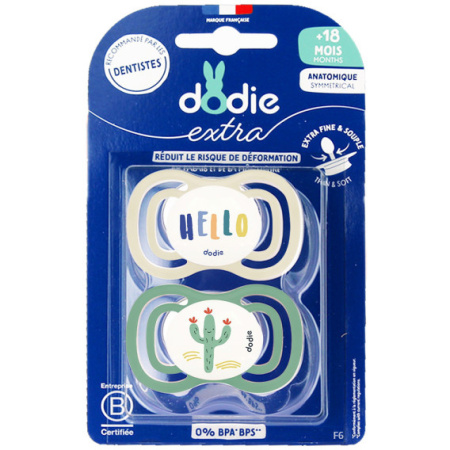 Dodie Fopspenen +18 Maanden Duo Dag Extra Hallo Groen F6 2 Stuks