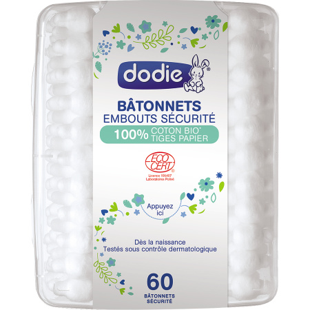 Dodie Organische Veilige Wattenstaafjes Voor Baby's 60 Stuks