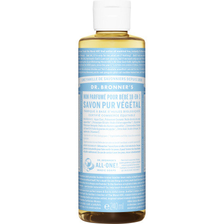 Dr Bronner's 18 in 1 Natuurlijke Baby-Mild Ongeparfumeerde Zeep Fles 240ml