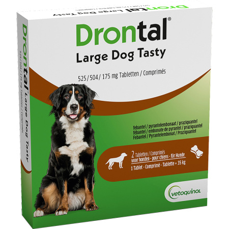 Drontal Large Dog Tasty 525/504/175mg Gemengde Infecties Nematoden Cestoden Honden 2 Tabletten