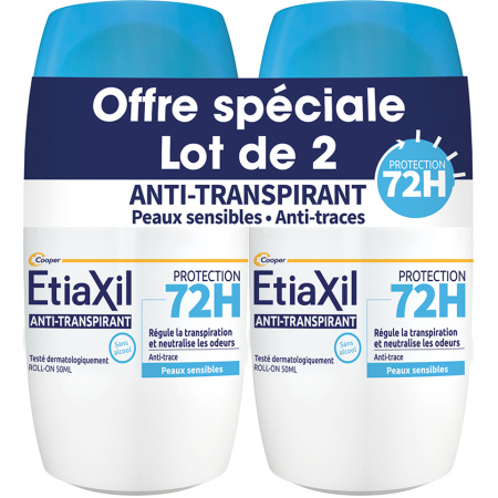 EtiaXil Anti-Transpirant Bescherming 72h Gevoelige Huid Roll-On 2x50ml
