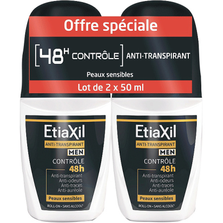 Etiaxil Anti-Transpirant Deodorant Heren Matige Oksel Transpiratie 48h Controle Roll-On 2x50ml