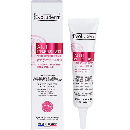 Evoluderm Anti-Imperfections SOS Puistjes Verzorging Roze Grapefruit Tube Met Canule 15ml