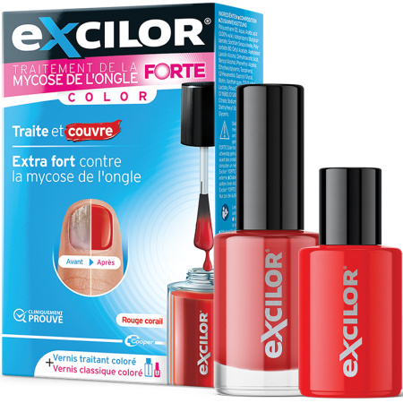 Excilor Forte Color Red Nail Behandeling Van Schimmelnagels 30ml + Nagellak 8ml