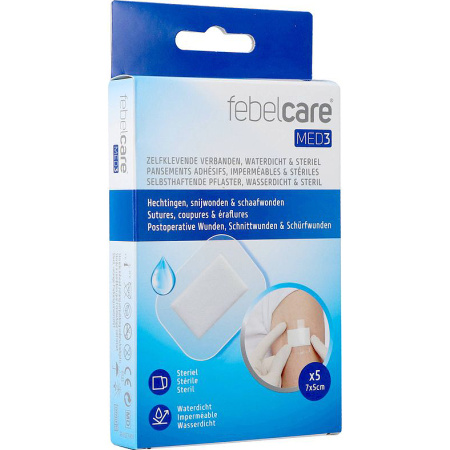 Febelcare Med3 Steriele Waterdichte Kleefverbanden 7cm x 5cm 5 stuks