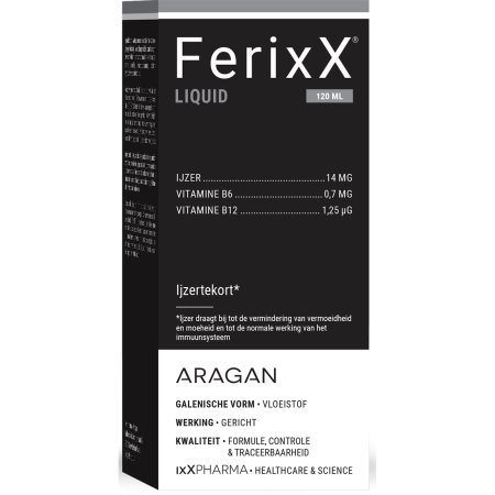 ixX Pharma FerixX Liquid IJzer Lipofer Vitaminen B6-B12 Vermoeidheid & Energie 120ml