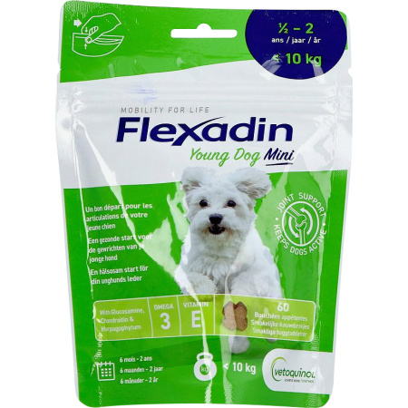 Flexadin Young Dog Mini 60 Smakelijke Kauwbrokjes