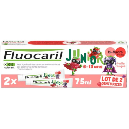 Fluocaril Bi-Fluoré Junior Tandpasta 6-13 Jaar Rode Vruchten Tubes 2x75ml