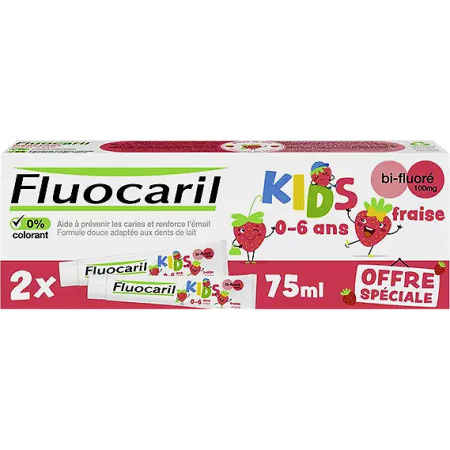 Fluocaril Kids Tandpasta 0-6 jaar Aardbei Tube 2x75ml