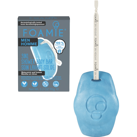 Foamie Men Ocean Breeze 3in1 Solide Vegan Reinigingsverzorging Munt/Citroen Lichaam/Gezicht/Haar 90g