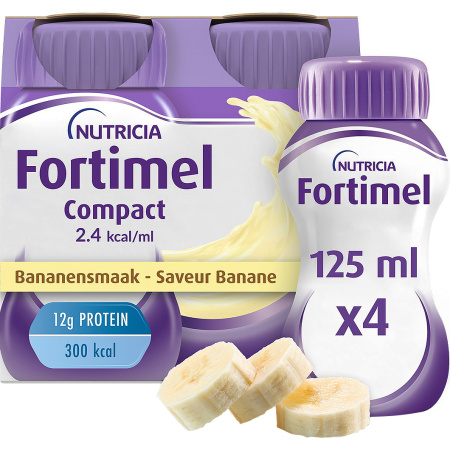 Fortimel Compact 2.4kcal Bananensmaak Voedingssupplement Ondervoeding Flessen 4x125ml