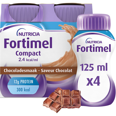 Fortimel Compact 2.4kcal Chocoladesmaak Voedingssupplement Ondervoeding Flessen 4x125ml