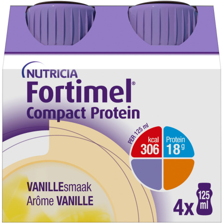 Fortimel Compact Protein Vanillesmaak Voedingssupplement Ondervoeding Flessen 4x125ml