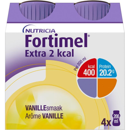 Fortimel Extra 2kcal Vanillesmaak Voedingssupplement Ondervoeding Flessen 4x200ml