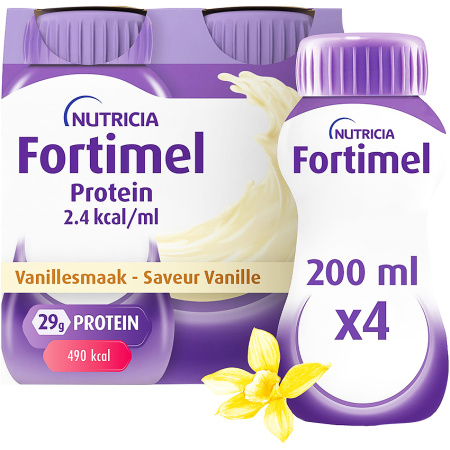 Fortimel Protein 2.4kcal Vanillesmaak Voedingssupplement Ondervoeding Flessen 4x200ml