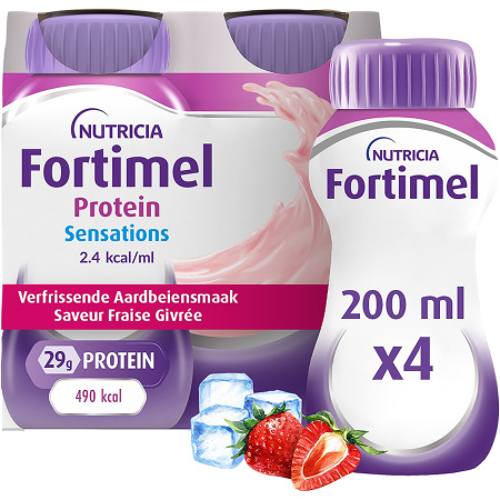 Fortimel Protein Sensations 2.4kcal Verfrissende Aardbeien Voedingssupplement Ondervoeding 4x200ml