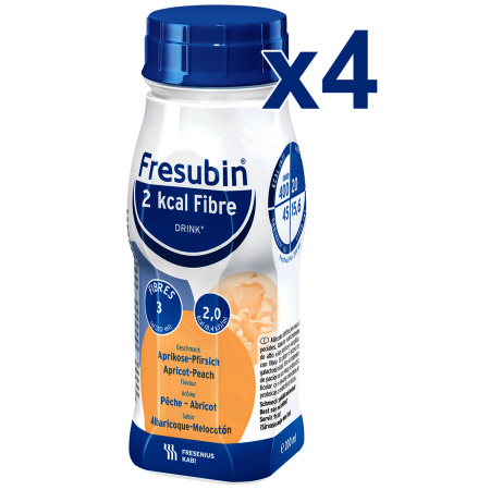 Fresubin 2 Kcal Fibre Drink Abrikoos-Perzik Flessen 4x200ml