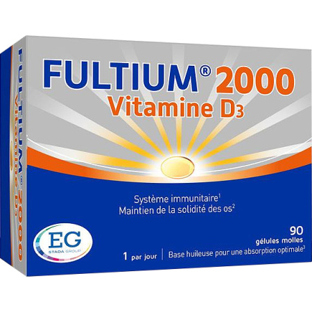 Fultium 2000 Vitamine D3 Immuunsysteem-Sterke Botten 90 Zachte Capsules