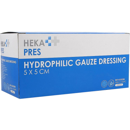 Hekapres Hydrofiel Gaaskompres 5x5cm Steriel 12 Lagen 100 Stuks