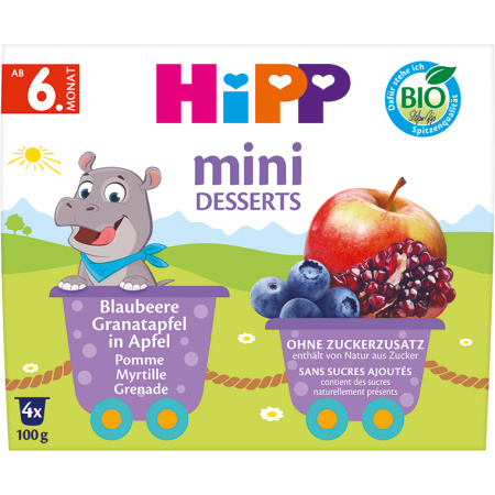 Hipp Mini Dessert Appel Bosbes Granaatappel Bio 4x100g