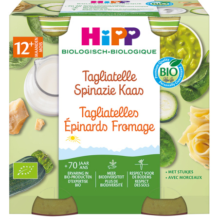 Hipp Tagliatelle Spinazie Kaas Bio 2x250g