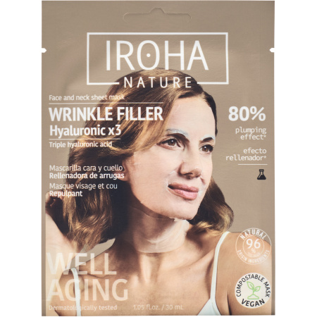 Iroha Hyaluron Antiverouderingsmasker Voor Gezicht En Hals 1 Stuk