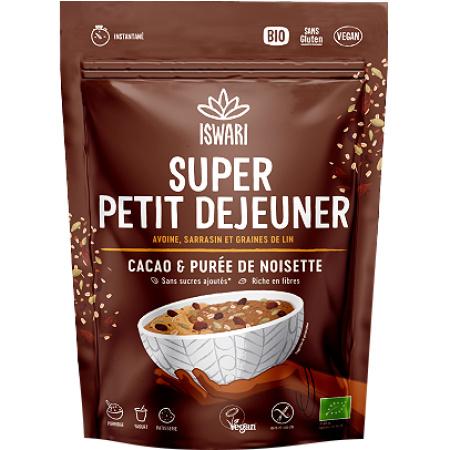 Iswari Super Ontbijt Cacao En Hazelnootpuree Zakje 360g