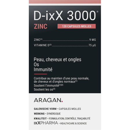 ixX Pharma D-ixX 3000 Zink Vitamine D3 3000IE Huid/Haar & Nagels Immuniteit 120 Capsules