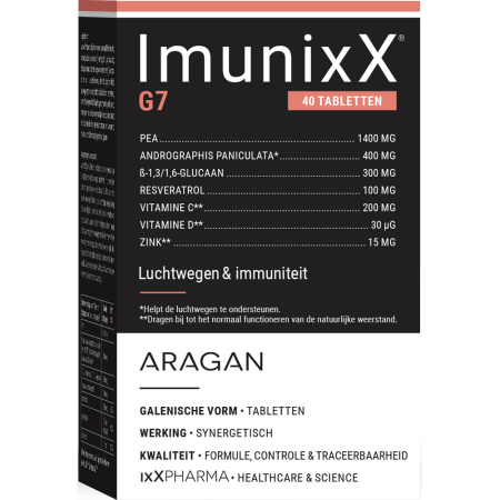 ixX Pharma ImunixX G7 Immuniteit/Luchtwegen Imunoglukan/PEA/Kamcold/Zink 40 Tabletten