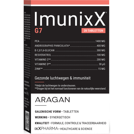ixX Pharma ImunixX G7 Immuniteit/Luchtwegen Imunoglukan/PEA/Kamcold/Zink 20 Tabletten