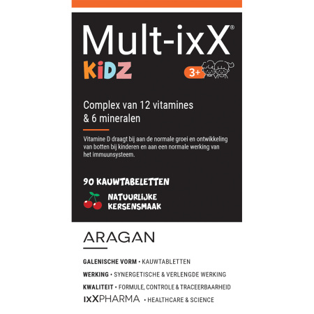 ixX Pharma Mult-ixX Kidz Groei/Immuniteit 12 Vitaminen/6 Mineralen/Vitamine D3 90 Tabletten