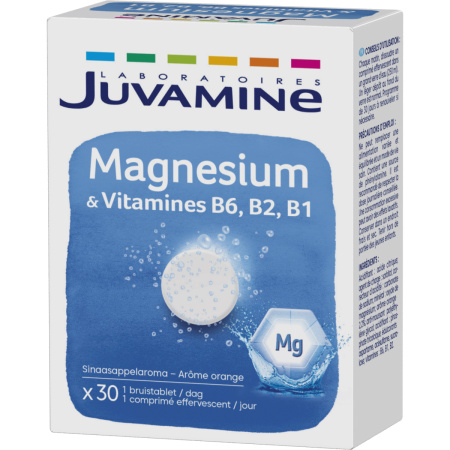 Juvamine Magnesium & B6 B2 B1 Voedingssupplement Natuurlijk Sinaasappelaroma 30 Bruistabletten