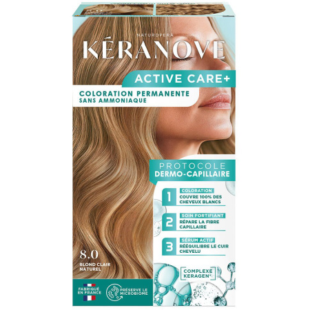 Keranove Dermo-Capillaire Haarkleuring Zonder Ammoniak 8.0 Natuurlijk Lichtblond 1 Kit