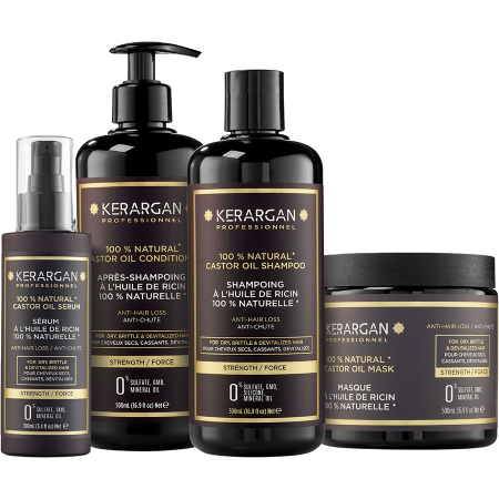 Kerargan Ricinus Routine 4 Versterkende Anti-Haaruitval Verzorgingen 3x500ml + 100ml