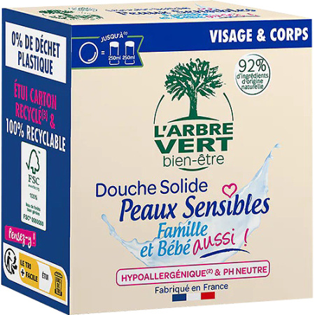 L'Arbre Vert Welzijn Vaste Douchezeep Voor De Gevoelige Huid Familie En Baby 75g