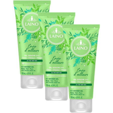 Laino Envie D'Ailleurs 3in1 Douchegel Bio Groene Thee Lichaam Haar Gezicht 200ml Promo 2+1 Gratis