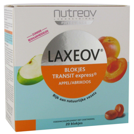 Nutreov Laxeov Blokjes Transit Express Appel/Abrikoos Voedingssupplement 20 Blokjes