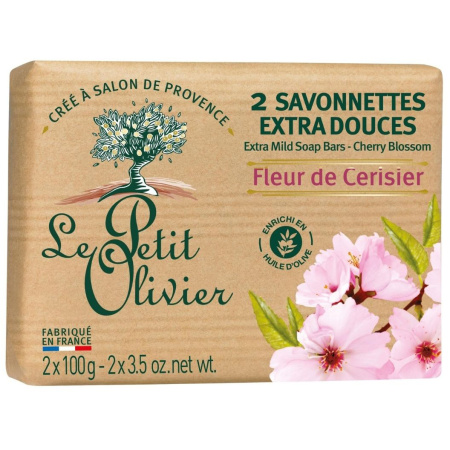 Le Petit Olivier Zeepstaven Extra Milde Kersenbloesem 2x100g