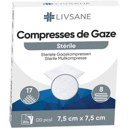 Livsane Steriele Kompressen 8 Lagen 7,5x7,5cm 20 Stuks