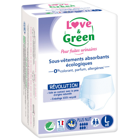 Love & Green Absorberend Ondergoed Volwassen Hypoallergeen En Eco Plus Nachtmaat L 8 Stuks