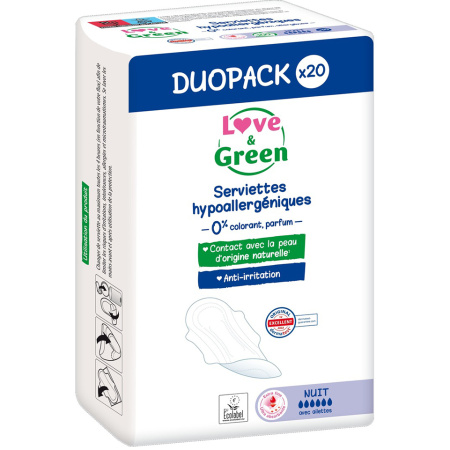 Love&Green Duopacks Hypoallergene Maandverbanden Nacht 20 Stuks
