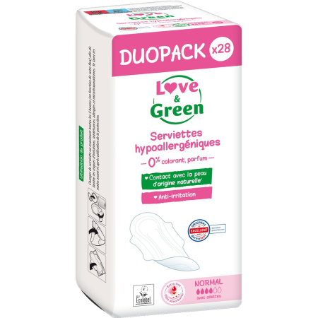 Love&Green Duopacks Hypoallergene Maandverbanden Normaal 28 Stuks