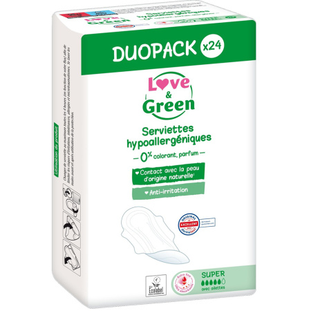 Love&Green Duopacks Hypoallergene Maandverbanden Super 24 Stuks