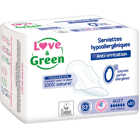 Love&Green Hypoallergene inlegkruisjes Nacht Ecolabel 10 Stuks
