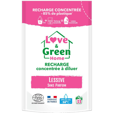 Love&Green Home Geconcentreerde Navulling Om Te Verdunnen Wasmiddel Zonder Parfum 500ml