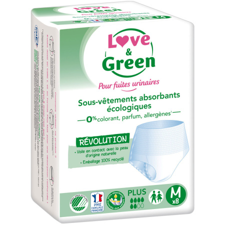 Love & Green Hypoallergeen & Eco Plus Absorberend Ondergoed Voor Volwassenen Maat M 8 Stuks