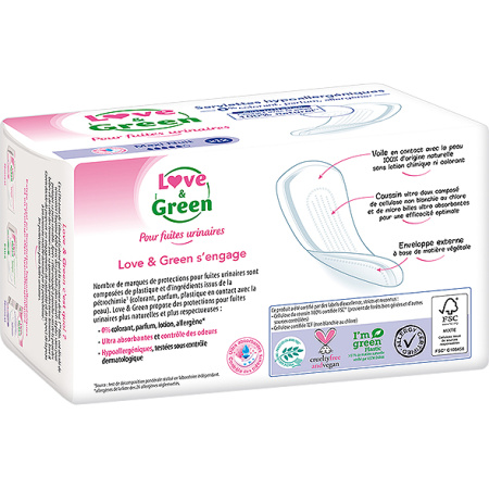 Love&Green Hypoallergene Inlegkruisjes Incontinentie Maxi Nacht 12 Stuks