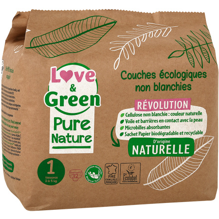 Love&Green Pure Nature Hypoallergeen Milieukeurmerk Niet-Gebleekte Luiers Maat 1 Stuk 32