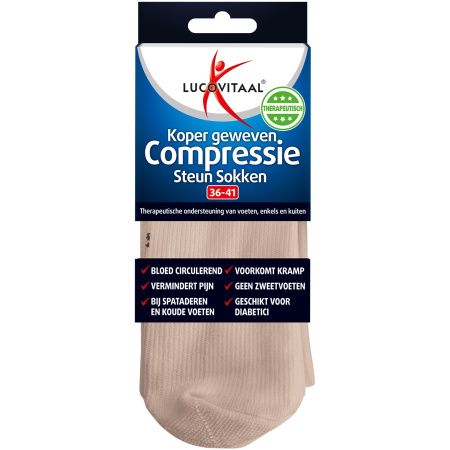 Lucovitaal Koper Geweven Compressie Steun Sokken Maat 36-41 Skin 1 Paar